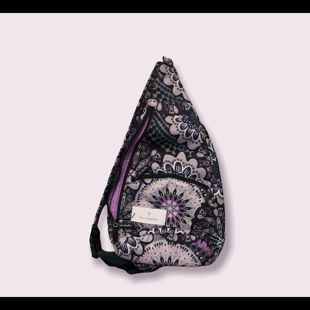 New Vera Bradley Essential Sling Backpack Mimosa Medallion Print Gray